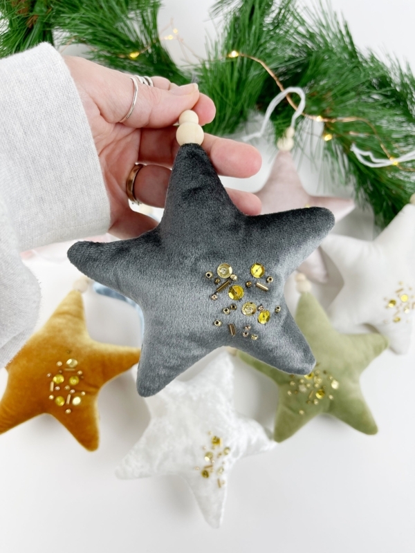 Ornament Velvet Material Earthy Colors Plush Fabric Star Accents