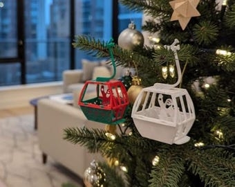 Ornament Wooden Ski Gondola: Laser-Cut Windows, Miniature Skis