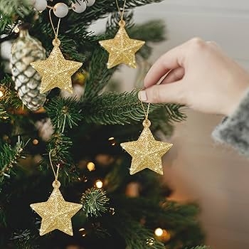 Ornaments Mini Star Shape Glitter Finish Sparkling Gold Holiday Decor
