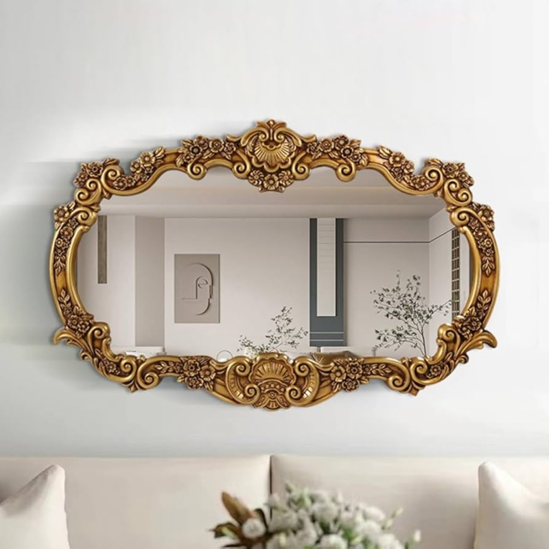 Ornate Baroque Wall Mirror Antique Gold Finish, Vintage Bathroom Decor