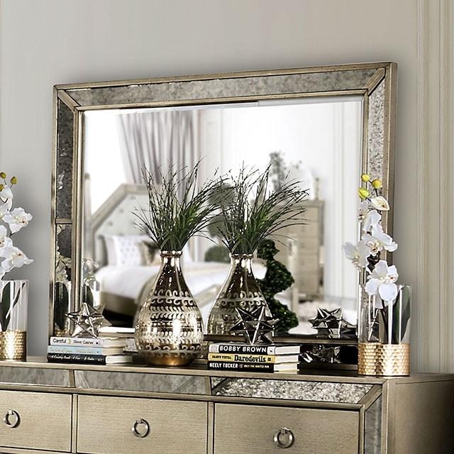 Ornate Champagne Wall Mirror with metallic scrollwork frame