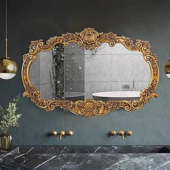 Ornate Scrollwork Baroque Wall Mirror Antique Gold, Vintage Console Styling