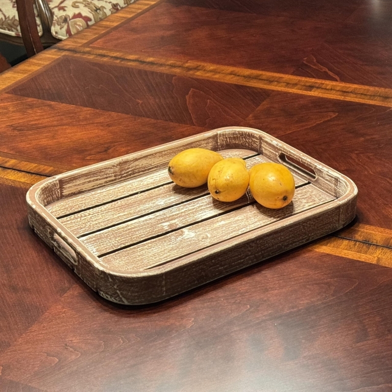 Ottoman Coffee Table Tray Washed Wood Handles