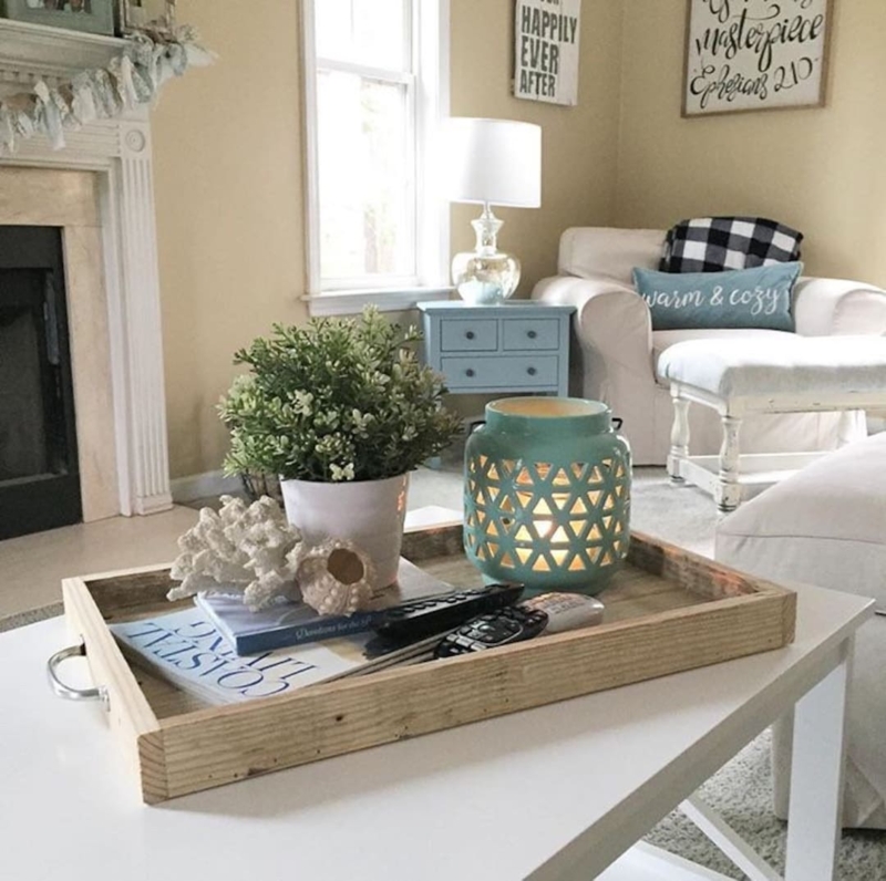 Ottoman Tray: Rustic Reclaimed Wood Rectangular, Farmhouse Living Room