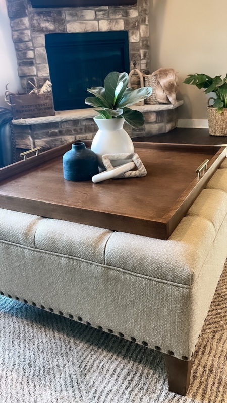 Ottoman Tray with Oversized Proportions, Large Wood Tray for Ottoman