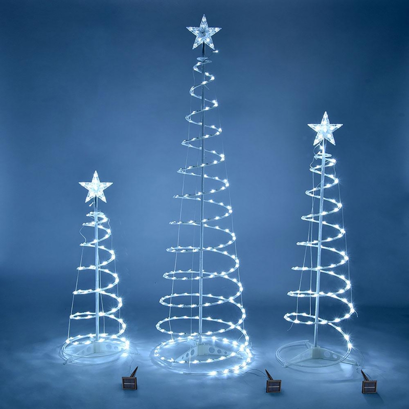 Outdoor Christmas Decorations Spiral Trees 3 Pack Pure White LED