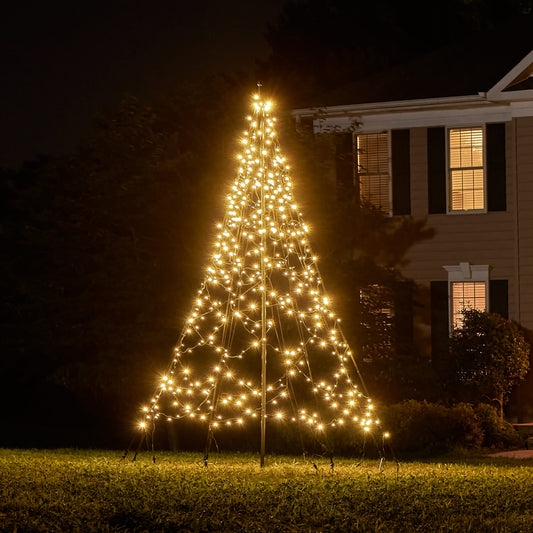 Outdoor Light Tree, Conical Silhouette, Multi-Strand LEDs, Modern Garden.