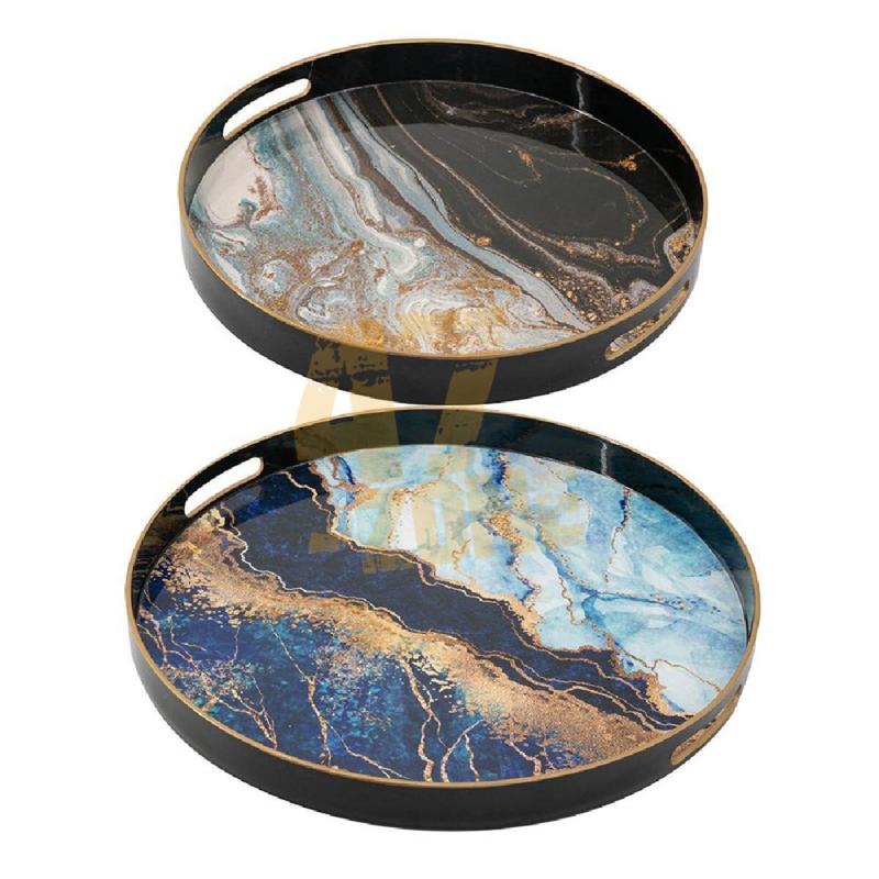 Outdoor Serving Tray Set Mandala Pattern Round Nesting Bohemian