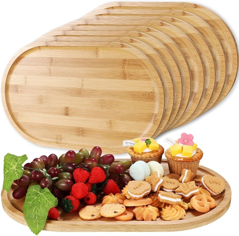 Oval Bamboo Serving Trays Eight Piece Stackable Set