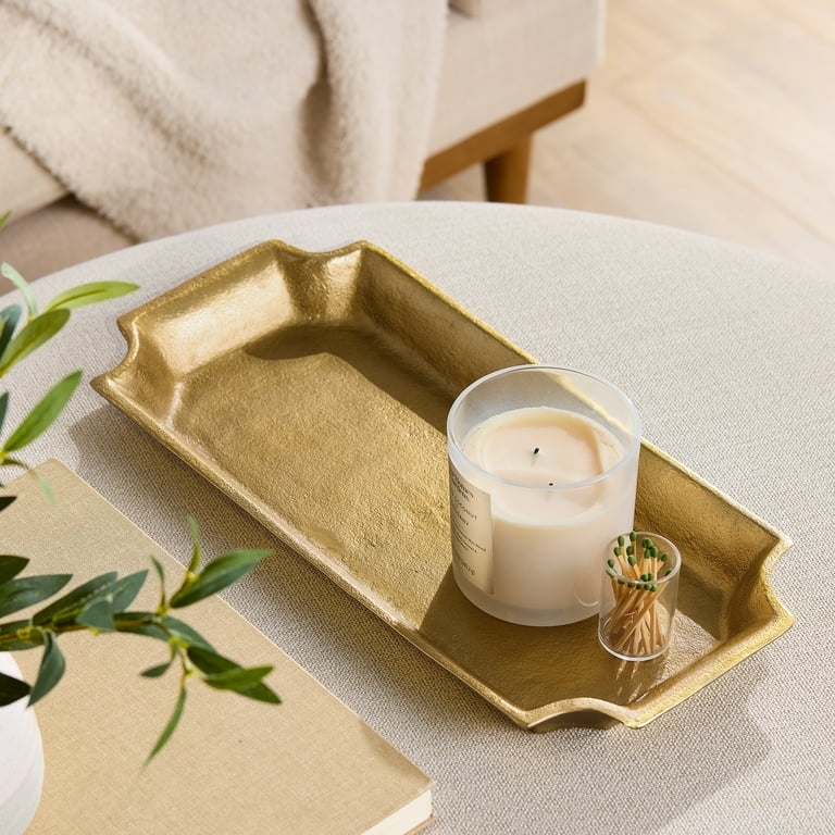 Oval Decorative Tray Textured Cast Metal Low Profile Curved Rim