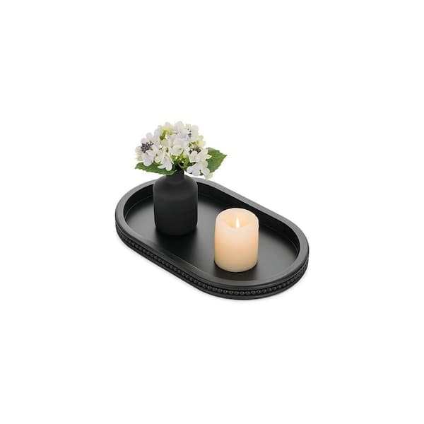 Oval Decorative Tray with Shallow Profile Matte Black Finish