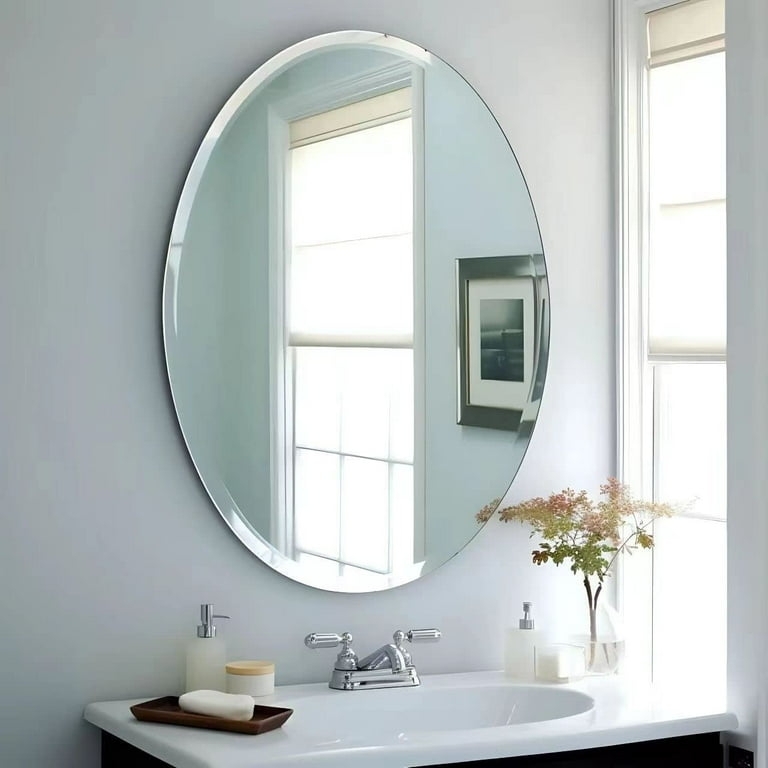 Oval Mirror Frameless Beveled Edge Polished Minimalist Bathroom