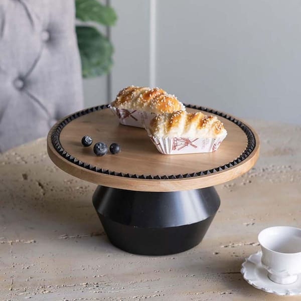 Oval Wood Decorative Tray with Black Metal Handles
