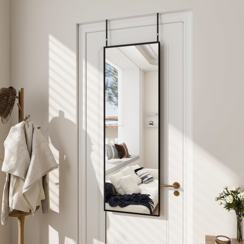 Over The Door Mirror Full Length Thin Frame White Matte Space Saving