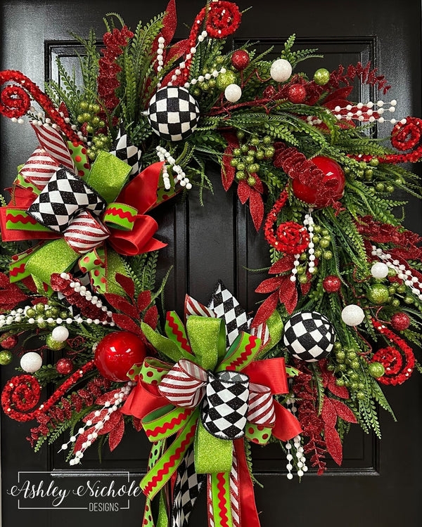 Oversized Christmas Wreath with Whimsical Ribbons