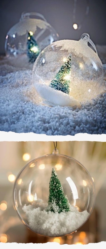 Oversized Fillable Ornament with Miniature Forest Insert for Winter