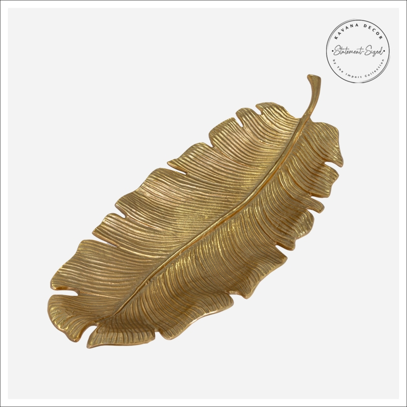 Oversized Gold Leaf Centerpiece Idea Vein Detailed Tray