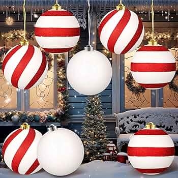 Oversized Outdoor Holiday Ornaments: Red and White Striped Lawn Decor