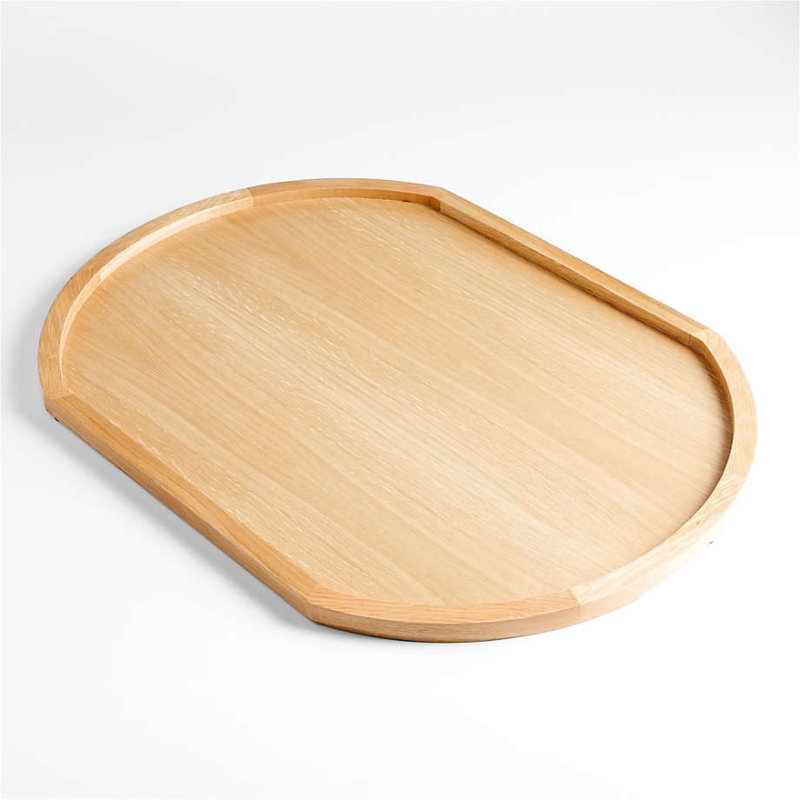Oversized Oval Decorative Tray Light Oak Japandi Styling