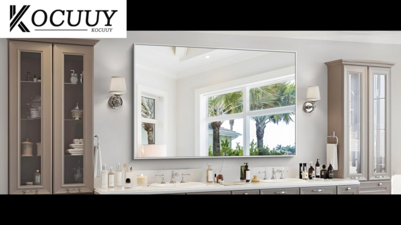 Oversized Rectangular Mirror Ultra Slim Dark Frame Minimalist Vanity