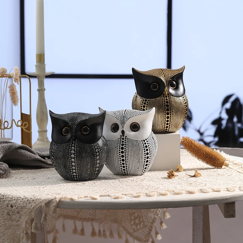 Owl Sculpture Geometric Faceted Surface Polished Metallic Glam Decor