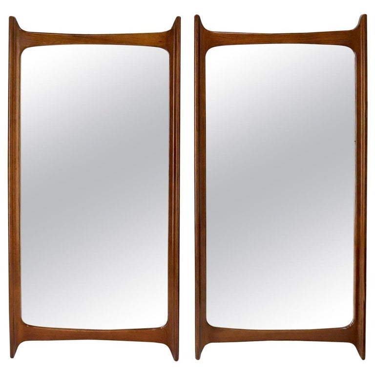 Pair of Wall Mirrors, Large Walnut Frames with Vertical Proportions