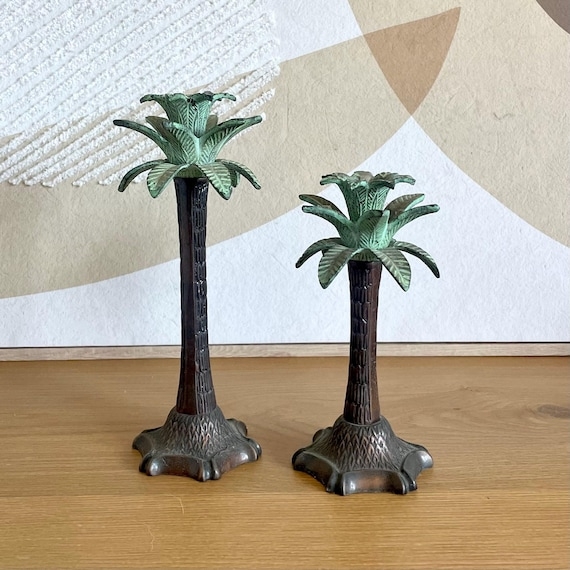 Palm Tree Candle Holder Textured Metal Finish Antique Bronze