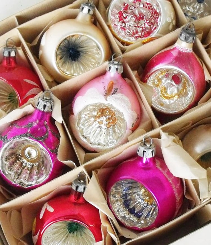 Pastel Mercury Glass Indent Ornaments with Shabby Chic Patina