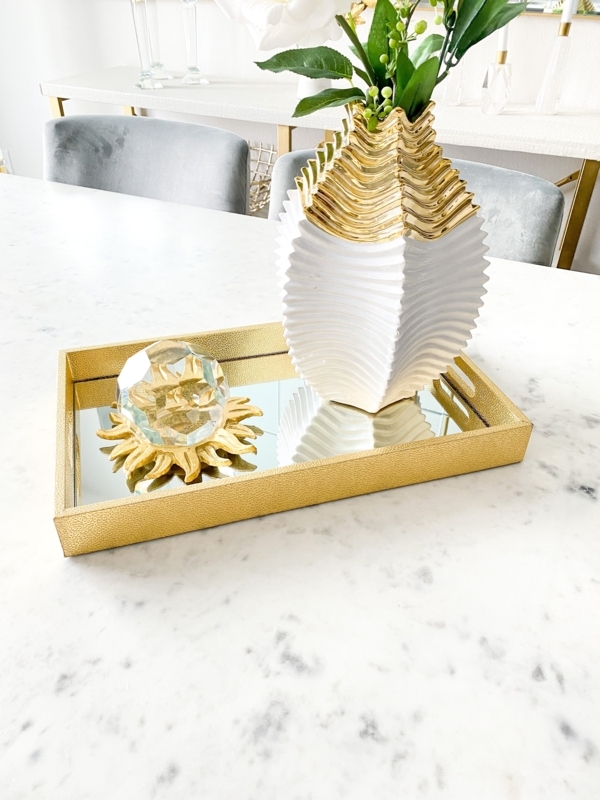 Pebbled Gold Decorative Tray Circular with Mirrored Base