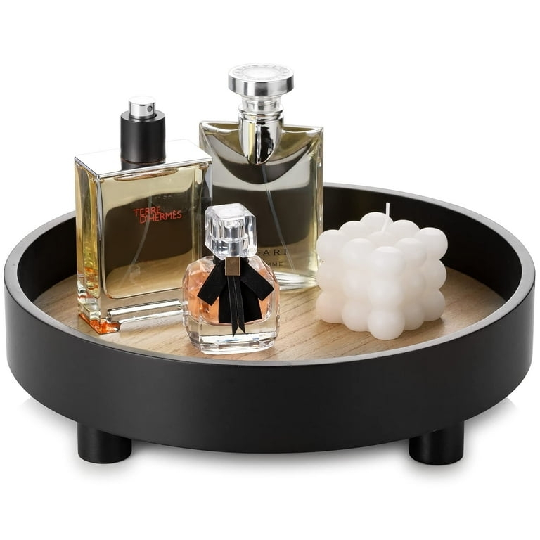 Pedestal Tray Matte Black Tripod Round Wood Base Minimalist Vanity