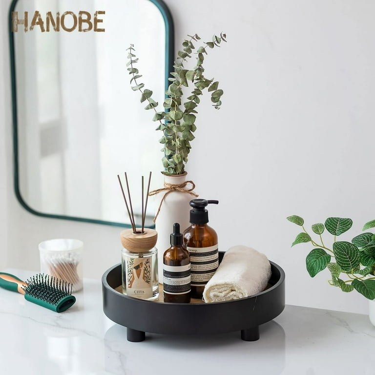 Pedestal Tray Round Matte Black Wood Riser Modern Farmhouse Decor
