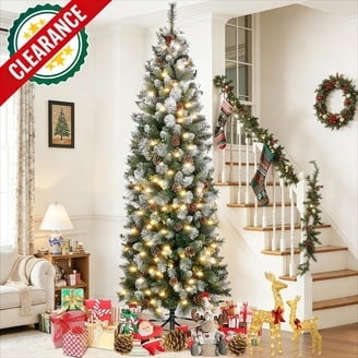 Pencil Christmas Tree Decor Frosted Slim with Pine Cone Accents (70 chars)
