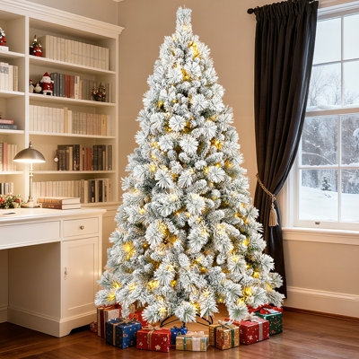 Pencil Christmas Tree Heavy Flocking Slim Silhouette Warm White Lights