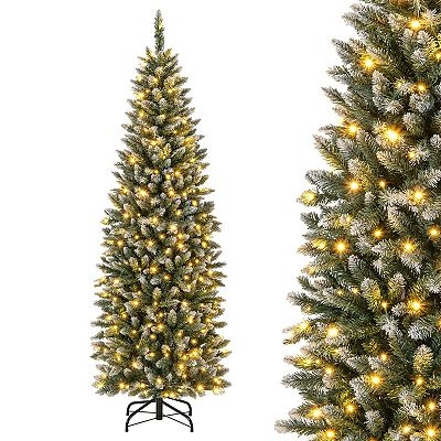 Pencil Christmas Tree Slim Profile Pre-Lit Warm LED Lights Modern