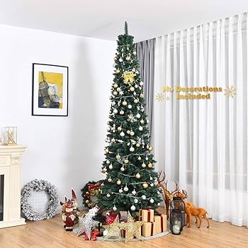 Pencil Silhouette Artificial Christmas Tree, Unlit Slim Design