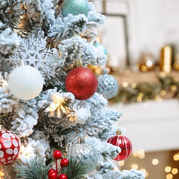 Pencil-Slim Artificial Christmas Tree, Pre-Lit Heavy Flocking
