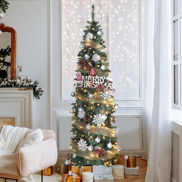 Pencil Slim Christmas Tree with Warm White LEDs for Apartments