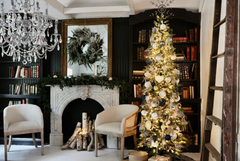 Pencil Thin Christmas Tree Styled for Modern Traditional Holiday Decor