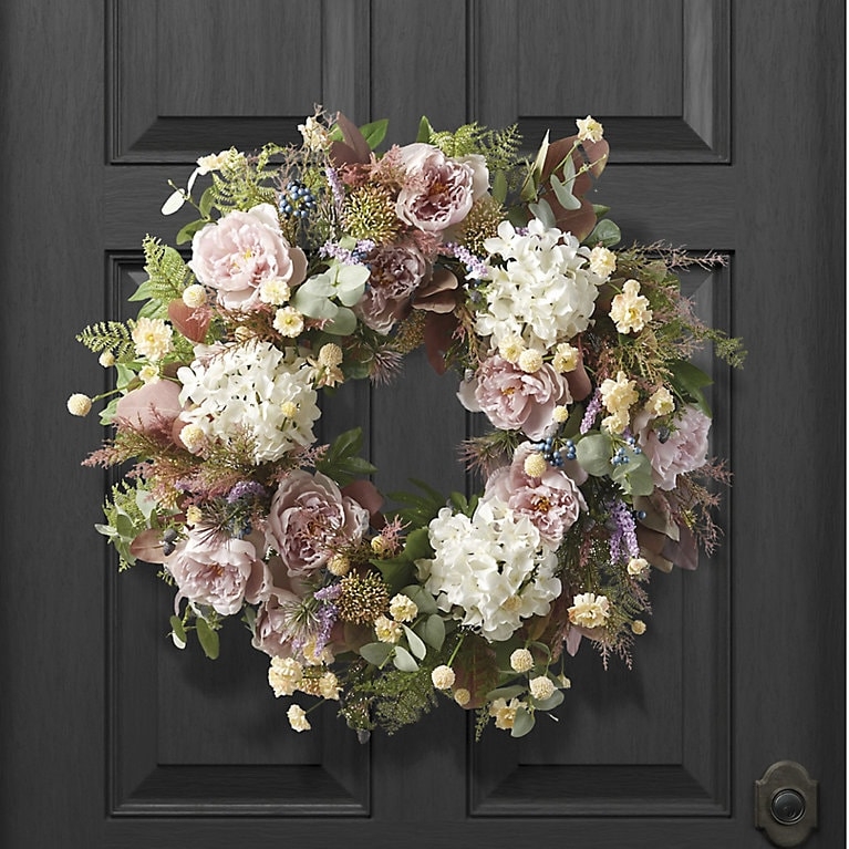 Peony and Ranunculus Wreath on Grapevine for Spring Decor