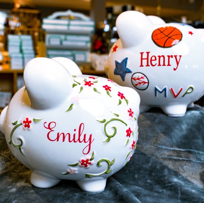 Personalized Ceramic Piggy Bank Shabby Chic Hand Painted Custom Name
