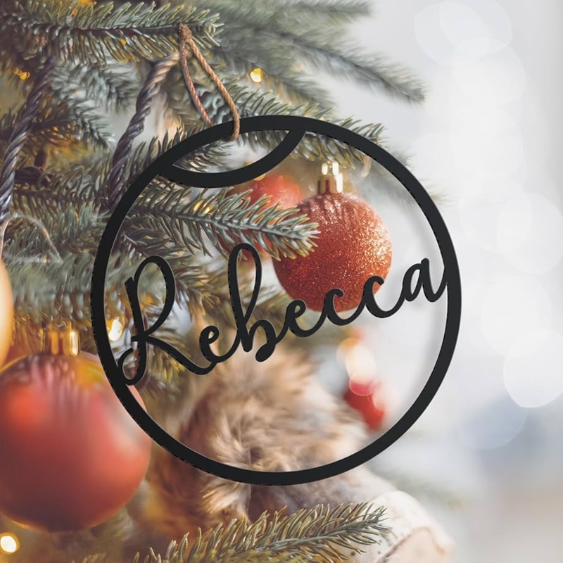 Personalized Metal Christmas Ornaments Laser Cut Names Silver Steel