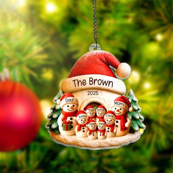 Personalized Snowman Acrylic Ornament Clear Family Keepsake