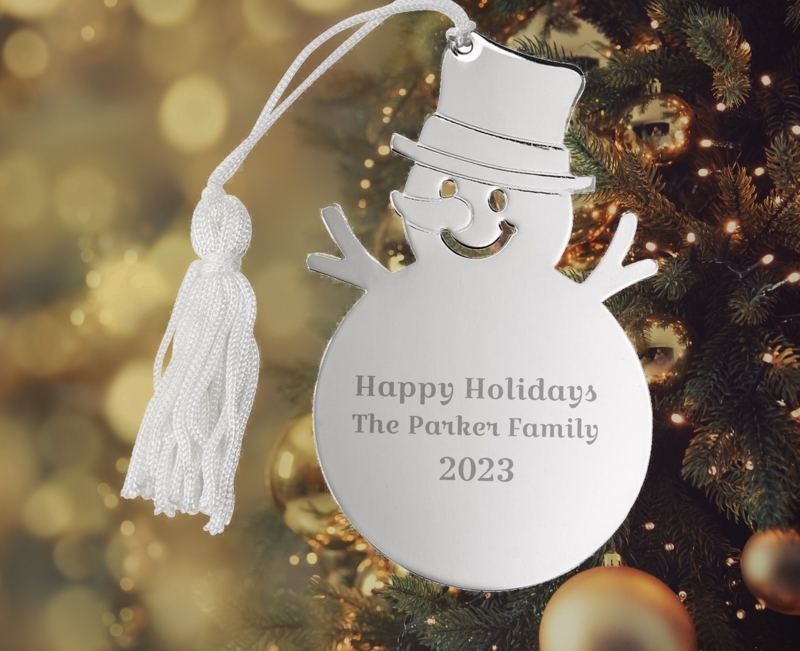 Personalized Snowman Holiday Ornament with White Tassel Engraved