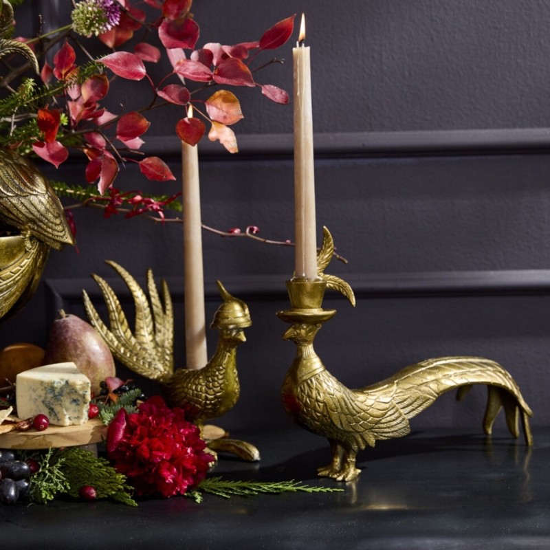 Pheasant Candle Holder Antique Bronze Metal Rustic Farmhouse Bird