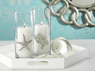 Pierced Metal Votive Holder: Silver Finish Sealife Pattern Coastal Accent