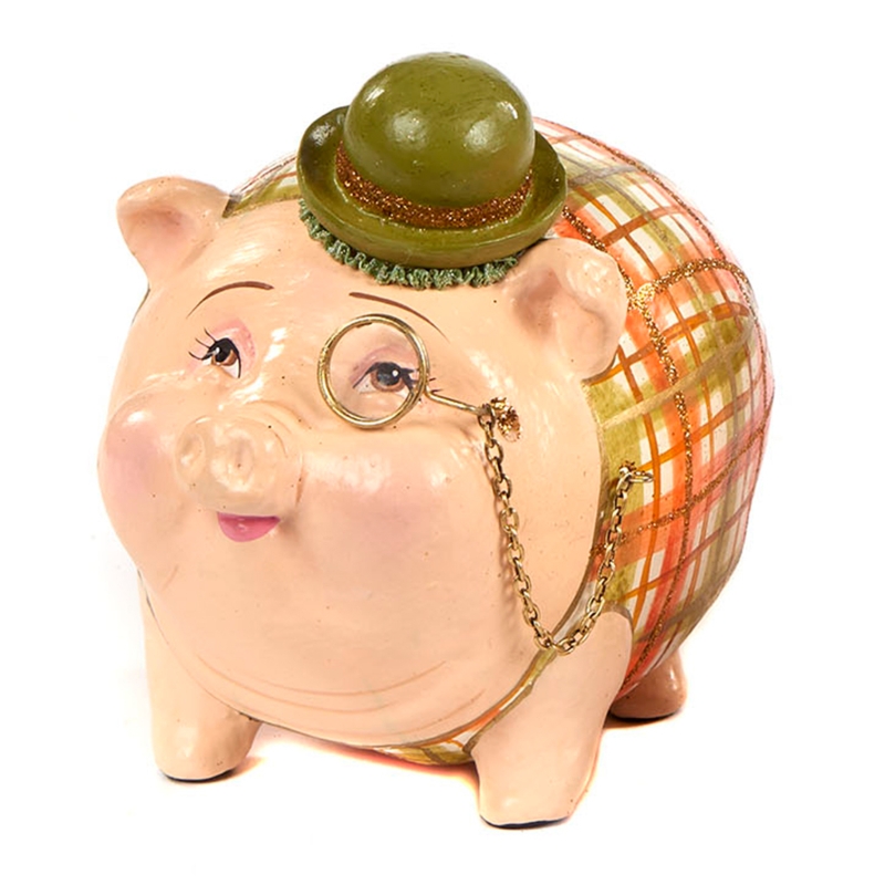 Piggy Bank Anthropomorphic Design Orange Tie Glossy Grey Suit