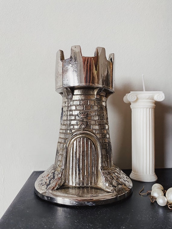 Piggy Bank Castle Form Turret Design Antique Silver Fairytale Decor