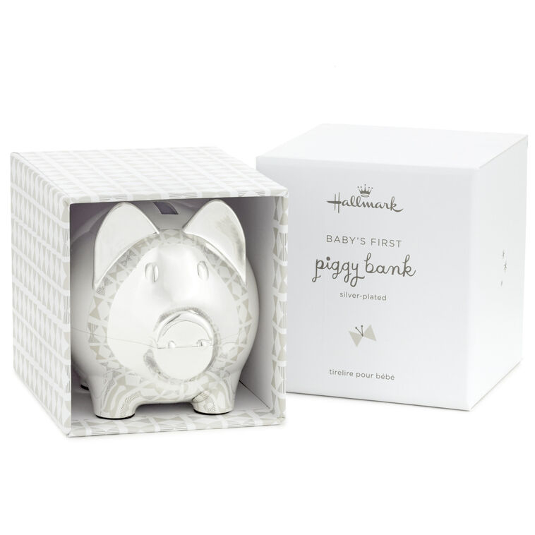 Piggy Bank Engraved Lettering Polished Metal Finish Classic Keepsake