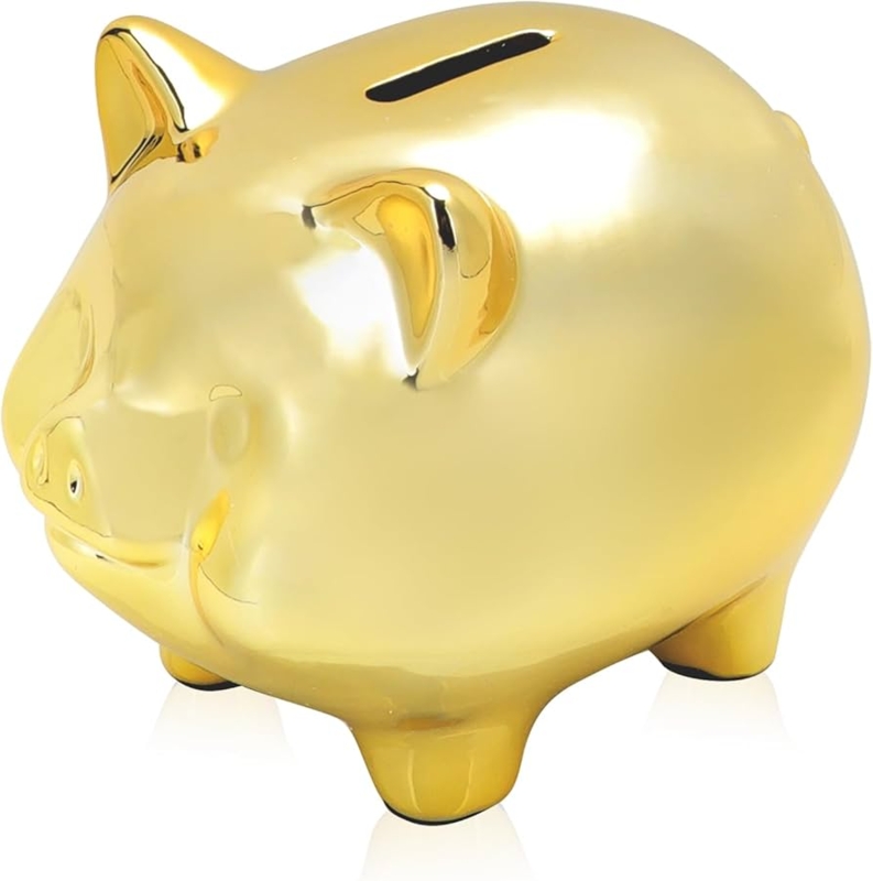 Piggy Bank Figurine Minimalist Silhouette Reflective Gold Modern Glam
