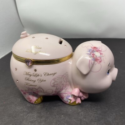 Piggy Bank Floral Pattern Bejeweled Accents Silver Trim Nursery Decor